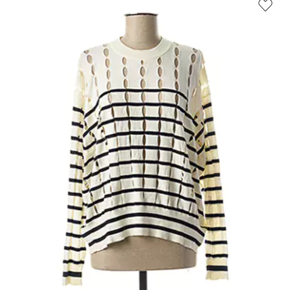 T Alexander Wang Sheer Knit Striped Cream and Black Women's Sweater